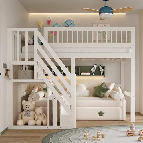 Massivholzbett mit Treppe und integriertem Stauschrank, hohes Geländer, stabile Konstruktion, platzsparendes Hochbett, modern und multifunktional für Schlafzimmer Massivholzbett mit Treppe und integriertem Stauschrank, hohes Geländer, stabile Konstruktion, platzsparendes Hochbett, modern und multifunktional für Schlafzimmer von Generic