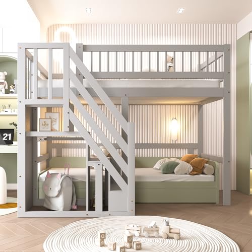 Massivholzbett mit Treppe und integriertem Stauschrank, hohes Geländer, stabile Konstruktion, platzsparendes Hochbett, modern und multifunktional für Schlafzimmer Massivholzbett mit Treppe und integriertem Stauschrank, hohes Geländer, stabile Konstruktion, platzsparendes Hochbett, modern und multifunktional für Schlafzimmer von Generic