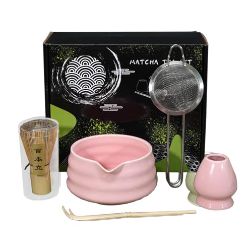 Matcha-Teeset – Matcha-Schneebesen-Set Japanisch | Matcha-Tee-Zubereitungs-Set | 5-teiliges authentisches Matcha-Set | Professionelles Matcha-Schneebesen-Set für Matcha-Liebhaber, Anfänger, Familie von Generic