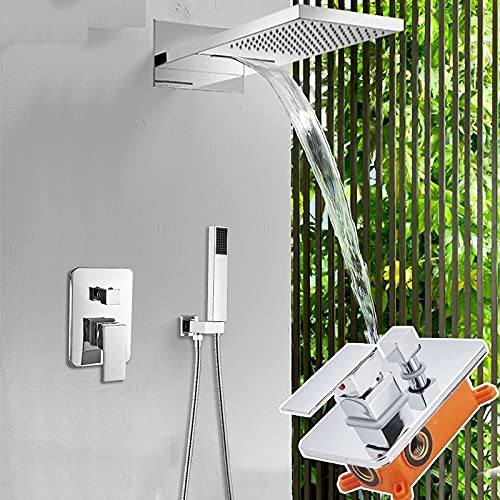 Mattschwarze Duscharmatur Regenfall Wasserfall Duschkopf Mit Handbrause Verdecktes Duschsystem Embedded Box Badewanne Duscharmatur, Chrome von Generic