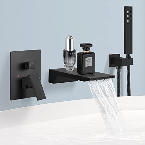 Mattschwarze Wandhalterung Wannenarmatur Mit Wasserfall-wannenauslauf Wandmontierte Badewannenarmatur Mit Handbrause-sprüher Modernes Einhand-wannenfüller-dusc, Chrome Polish, Spout Style A Mattschwarze Wandhalterung Wannenarmatur Mit Wasserfall-wannenauslauf Wandmontierte Badewannenarmatur Mit Handbrause-sprüher Modernes Einhand-wannenfüller-dusc, Chrome Polish, Spout Style A von Generic