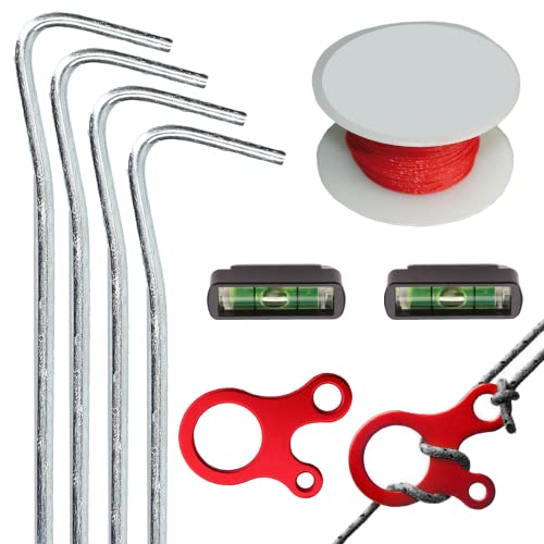 Maurerschnur Set bestehend aus Maurerschnur (Richtschnur) Maurerschnurspanner (Schnurspanner) mobile Schnurwasserwage und Erdnägel (Erdnagel) von generic