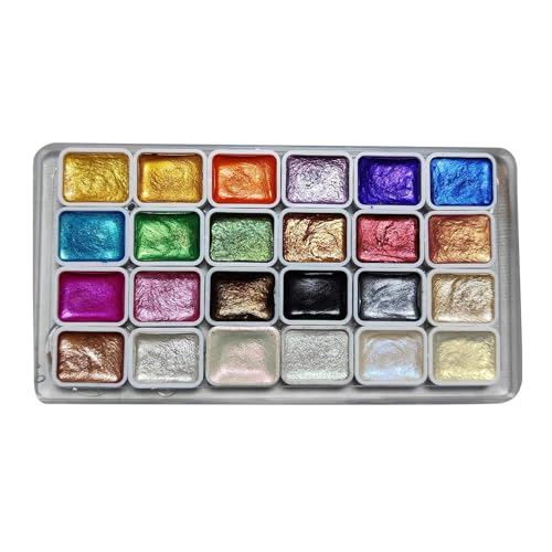 Me-tallic Aquarellfarben Set, 24 Farben Glitzer Aquarell Me-tallic Farben Schimmernde Aquarellfarbe Gouache Farben Set Tragbaren Metallkoffer Geschenk Für Künstler Maler von Generic