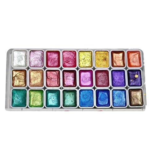 Generic Me-tallic Aquarellfarben Set, 24 Metallic, Shimmering Farben, Tragbarer Metallkoffer, Geschenk für Künstler und Maler von Generic