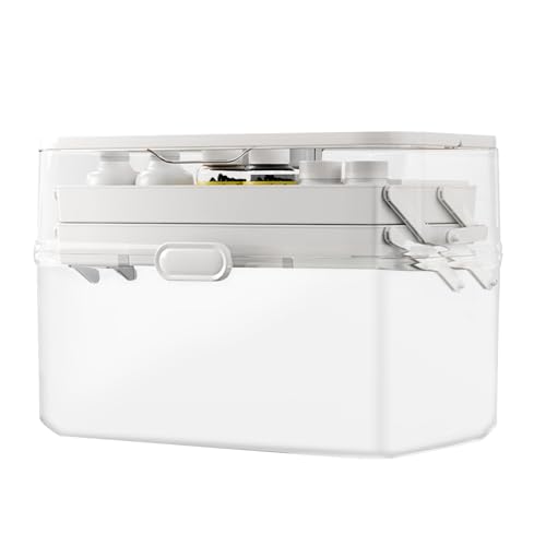 Medicine Organizer Box - Mehrzweck-Aufbewahrungsbox, zweilagiger Behälter, Clear Medicine, tragbarer Medizinschrank mit Deckel, hält den klappbaren Griff der Schreibwarenbox von Generic