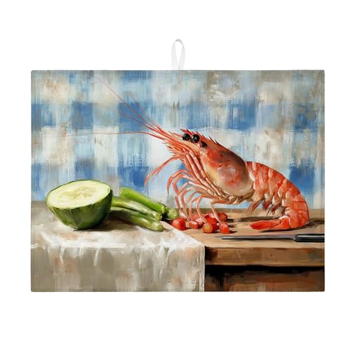 Meeresfrüchte-Abtropfmatte für Küchentheke, rustikales Hummer-Design, saugfähiges Abtropfgestell, Küsten-Mikrofaser-Trockenunterlage für Küchentheke, 45,7 x 61 cm von Generic