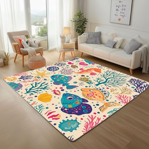 Meereslebewesen Seepferdchen Und Koralle Teppich Wohnzimmer 200x300cm rutschfest Kunstwolle Schlafzimmer Teppisch Waschbar Seesterne Muscheln Und Herzen Bettvorleger Teppiche für Büro Bereich Dekor Meereslebewesen Seepferdchen Und Koralle Teppich Wohnzimmer 200x300cm rutschfest Kunstwolle Schlafzimmer Teppisch Waschbar Seesterne Muscheln Und Herzen Bettvorleger Teppiche für Büro Bereich Dekor von Generic