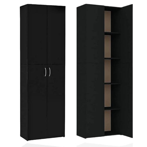 Mehrzweckschrank Holz, Büroschrank Schwarz 60x32x190 cm, Aktenschrank mit 5 Regalen, 2 Türen mit 2 Griffen, Garderobenschrank aus Holzwerkstoff,800298 Mehrzweckschrank Holz, Büroschrank Schwarz 60x32x190 cm, Aktenschrank mit 5 Regalen, 2 Türen mit 2 Griffen, Garderobenschrank aus Holzwerkstoff,800298 von Generic