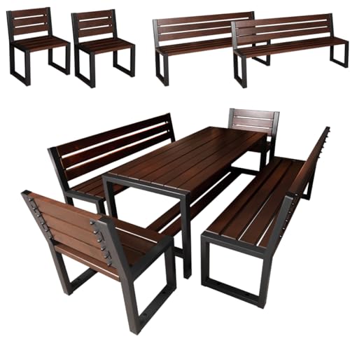 Mercurius | Gartenmöbel Set Holz Metall für 8 Personen modern ohne armlehne Walnuss von Generic