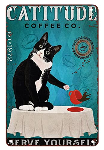 Metall Schilder Retro Zinnschild Vintage-Dekoration Metall Wanddekoration Für Pub Cafe Garage 20X30Cm Lustige Katze Schwarz Amd Kaffee Coffee Co Poster Liebe Haustier Druck Poster Kaffee von Generic