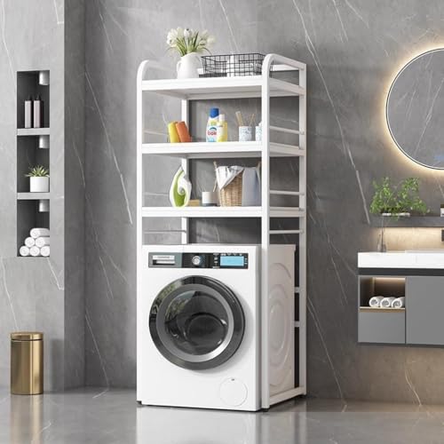 Metall Stadig Stroage Regal 3-stöckig über Dem Waschmaschine/Wc-Rack, Großes Badezimmer Waschmaschine Trockner Orgaizer Rack Laudry Room Regal Regal Uits, White, One Size von Generic