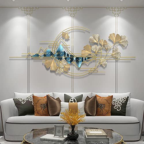 Metall Wanddeko, 3D Wandskulptur, Gold Gingko Blätter Dekoration, Extravagante Wanddeko Industrial Design als perfekte Deko Wohnzimmer (150 * 60 cm) von Generic