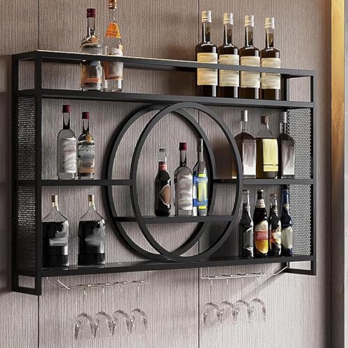 Metall Wandmontage, Modernes Weinregal für Schrank Wandmontiertes Weinglas Flaschenregal Modernes Metall Weinregal Hängend Industrie s (Größe: 100cm, Farbe: Schwarz) von Generic