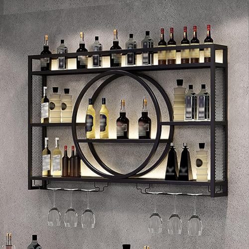 Metall Wandmontiert, Hängendes Industries S Glasgestell Eisen Display Ständer Weinhalter mit Regalen Industrial Style 3 Tier Metall Wandleuchte Weinständer (Größe: 140cm, Farbe: Schwarz) von Generic
