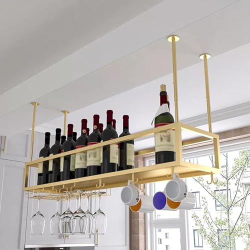 Metall Weinflaschenregal für Home Bar Display Hängende Weinflaschen Regal mit schwimmenden Aufbewahrungsregalen Wandmontierter Weinglashalter Modernes Design (Gold 60cm) von Generic