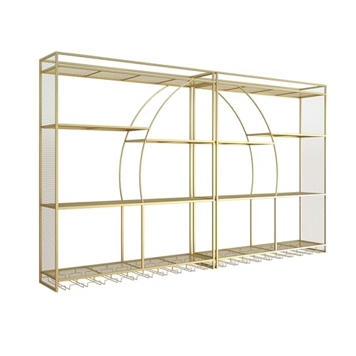 Metall Weinregal Bar Regale Wandmontage mit hängendem Weinglashalter Gestell Likörflasche Display Regal Schwimmender Barschrank für Home Bar Küche Esszimmer (Farbe: Gold-Double, Größe: 3 Sch von Generic