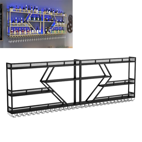 Metall Weinregal Bar Regale Wandmontage mit hängendem Weinglashalter Rack Liquor Flasche Display Regal mit LED-Licht Schwebender Barschrank Whiskey Regal für Home Bar Küche Esszimmer (Farbe Metall Weinregal Bar Regale Wandmontage mit hängendem Weinglashalter Rack Liquor Flasche Display Regal mit LED-Licht Schwebender Barschrank Whiskey Regal für Home Bar Küche Esszimmer (Farbe von Generic
