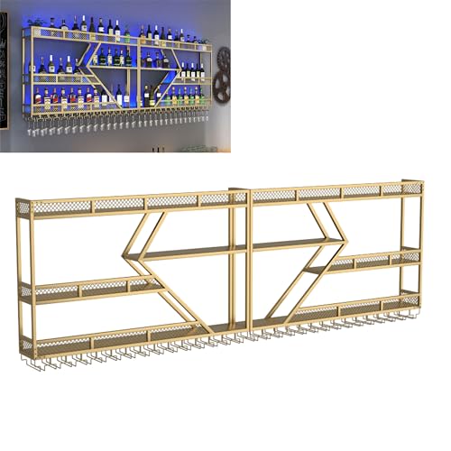 Metall Weinregal Bar Regale Wandmontage mit hängendem Weinglashalter Rack Liquor Flasche Display Regal mit LED-Licht Schwebender Barschrank Whiskey Regal für Home Bar Küche Esszimmer (Farbe Metall Weinregal Bar Regale Wandmontage mit hängendem Weinglashalter Rack Liquor Flasche Display Regal mit LED-Licht Schwebender Barschrank Whiskey Regal für Home Bar Küche Esszimmer (Farbe von Generic
