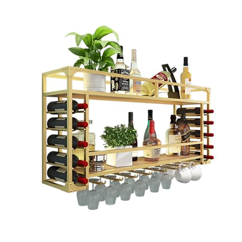 Metall Weinregal Bar Regale Wandmontage mit hängendem Weinglashalter Spirituosenflasche Display Regal mit LED-Streifen Mini Bar Glas Aufbewahrungsregale Wandbar Schrank Küchenaufbewahrung fü von Generic
