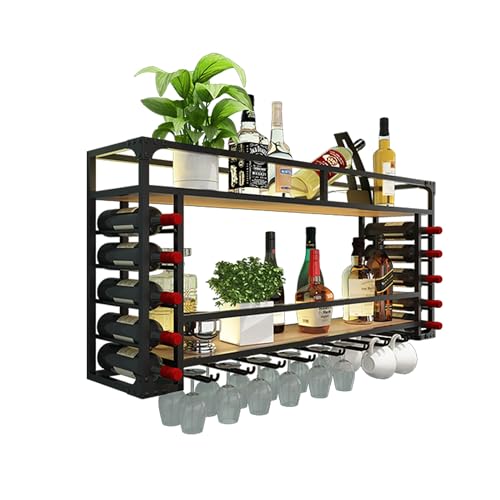 Metall Weinregal Bar Regale Wandmontage mit hängendem Weinglashalter Spirituosenflasche Display Regal mit LED-Streifen Mini Bar Glas Aufbewahrungsregale Wandbar Schrank Küchenaufbewahrung fü Metall Weinregal Bar Regale Wandmontage mit hängendem Weinglashalter Spirituosenflasche Display Regal mit LED-Streifen Mini Bar Glas Aufbewahrungsregale Wandbar Schrank Küchenaufbewahrung fü von Generic