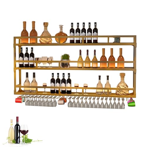 Metall Weinregal Wand Bar Regale montiert mit hängendem Weinglas Regal Spirituosenflasche Display Regal mit LED-Licht Minibar Aufbewahrungsregale für Weinflaschen für Home Bar Cafe Küche Res Metall Weinregal Wand Bar Regale montiert mit hängendem Weinglas Regal Spirituosenflasche Display Regal mit LED-Licht Minibar Aufbewahrungsregale für Weinflaschen für Home Bar Cafe Küche Res von Generic