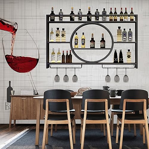 Metall Weinregal Wandmontierte Barregale mit Weinglashalter Spirituosenregal Minibar Glasregale Whiskey Regal Wandbarschrank Spirituosenflasche Display Regal für Küche Esszimmer Bar Dekorati von Generic