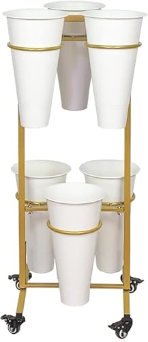 Metall-blumenständer Gartenpflanzenständer Für Den Außenbereich Mit 2-stufigen Regalen Für Floristen Und Gartenarbeit, Blumenständer Mit 6 Stück Eimern, White Metall-blumenständer Gartenpflanzenständer Für Den Außenbereich Mit 2-stufigen Regalen Für Floristen Und Gartenarbeit, Blumenständer Mit 6 Stück Eimern, White von Generic