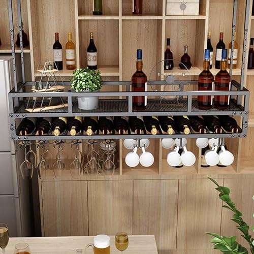 Metall hängendes Weinregal Wandmontage mit Weinglasgestell Likör Flasche Display Regal Schwimmende Bar Regale Whiskey Regal Küche Wandschrank für Home Bar Esszimmer Cafe (Farbe: Schwarz, Grö Metall hängendes Weinregal Wandmontage mit Weinglasgestell Likör Flasche Display Regal Schwimmende Bar Regale Whiskey Regal Küche Wandschrank für Home Bar Esszimmer Cafe (Farbe: Schwarz, Grö von Generic