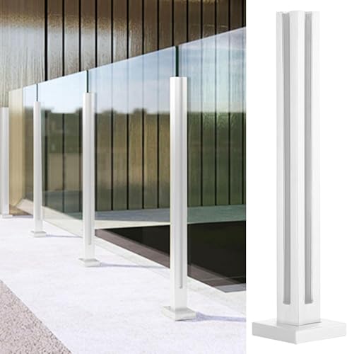 Metallbalustrade Quadratische Glasgeländerpfosten, Weiße Glasgeländerklemmensäulen Mit Zapfenschlitzen Und Robuster Basis, Stützpfeiler Für Den Innenaußenzaun, White - Corner Post, H-85cm/33.5 von Generic