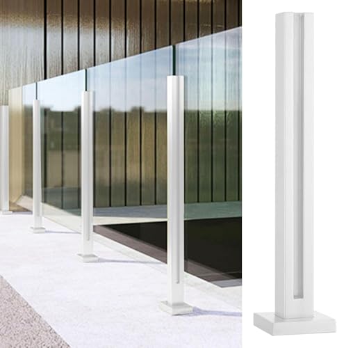 Metallbalustrade Quadratische Glasgeländerpfosten, Weiße Glasgeländerklemmensäulen Mit Zapfenschlitzen Und Robuster Basis, Stützpfeiler Für Den Innenaußenzaun, White - End Post, H-75cm/29.5 von Generic