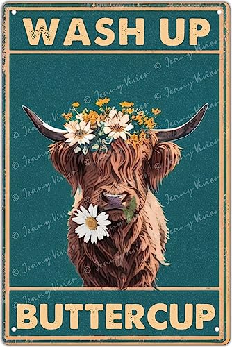 Metallblech Retro Schild Wash Up Buttercup Metall Poster, Kuh Metall Poster, lustige Kuh Wandkunst, Badezimmer hängende Dekoration, Badezimmer Wandkunst 14 x 20 cm von Generic