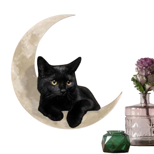 Metallkatzenwand Skulptur - Schwarz auf Mond , 11,8 Zoll Gothic Ornament | Heimelige Katze Thema Home Artwork Display, Dekoratives Schild zum Aufhängen für Innenraum von Generic