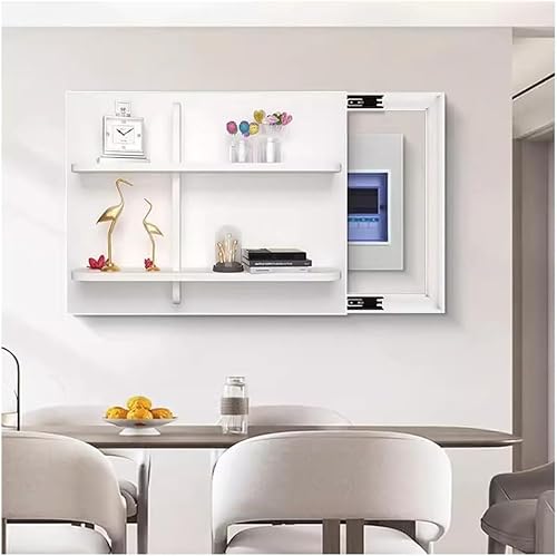 Meter Box Cover Garderobenständer, Coealed Elektrokastenabdeckung Schwebendes Wandregal Silent Sliding Rail Push Pull Indoor Electrical Panel Cover, White-c, 70x50cm von Generic