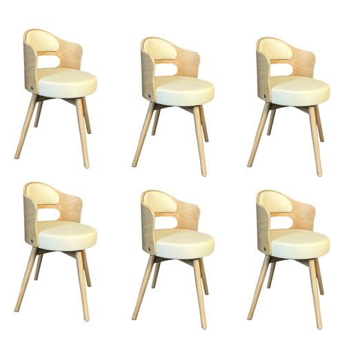 Mid Century Modern 360° Swivel Dining Chair Set - Upholstered Faux Leather with Arms Vintage Solid Wood Legs Easy to Maintain Perfect for 1-6 People Beige 6pcs von Generic