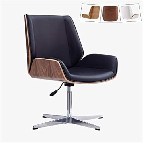 Mid Century Modern Büroschreibtischstuhl Mit Lederpolsterung, Höhenverstellbarem Drehbarem Drehstuhl, Chefsesseln Mit Mittlerer Rückenlehne, Edelstahlbeinen, Walnut Look Black von Generic