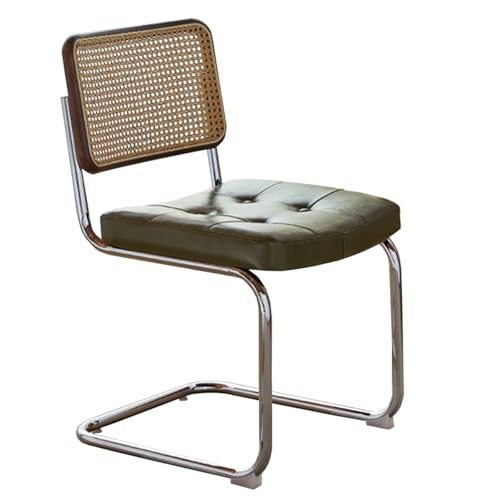 Mid-Century Modern Esszimmerstühle, Leder Akzent Stühle mit natürlicher Rohrrückenlehne & Edelstahl Chrom Basis, Gepolsterte Rattan Küchenstühle für Empfangsraum Wohnzimmer Mid-Century Modern Esszimmerstühle, Leder Akzent Stühle mit natürlicher Rohrrückenlehne & Edelstahl Chrom Basis, Gepolsterte Rattan Küchenstühle für Empfangsraum Wohnzimmer von Generic