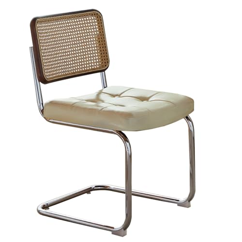 Mid-Century Modern Esszimmerstühle, Leder Akzent Stühle mit natürlicher Rohrrückenlehne & Edelstahl Chrom Basis, Gepolsterte Rattan Küchenstühle für Empfangsraum Wohnzimmer von Generic