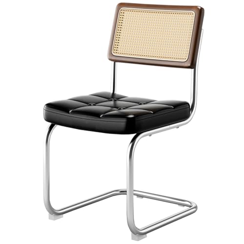 Mid-Century Modern Esszimmerstühle, Leder Akzent Stühle mit natürlicher Rohrrückenlehne & Edelstahl Chrom Basis, Gepolsterte Rattan Küchenstühle für Empfangsraum Wohnzimmer Mid-Century Modern Esszimmerstühle, Leder Akzent Stühle mit natürlicher Rohrrückenlehne & Edelstahl Chrom Basis, Gepolsterte Rattan Küchenstühle für Empfangsraum Wohnzimmer von Generic