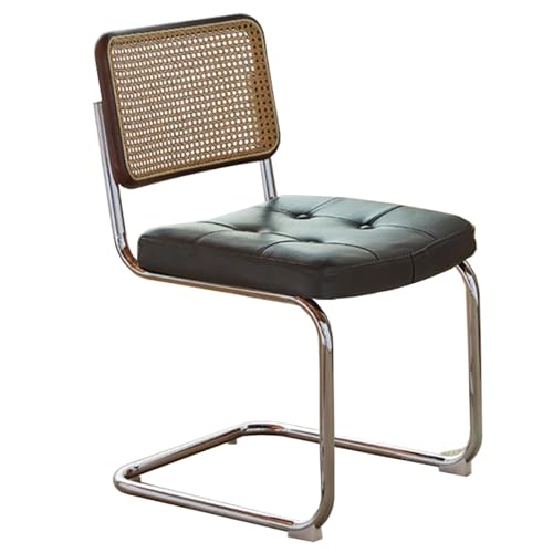 Mid-Century Modern Esszimmerstühle, Leder Akzent Stühle mit natürlicher Rohrrückenlehne & Edelstahl Chrom Basis, Gepolsterte Rattan Küchenstühle für Empfangsraum Wohnzimmer Mid-Century Modern Esszimmerstühle, Leder Akzent Stühle mit natürlicher Rohrrückenlehne & Edelstahl Chrom Basis, Gepolsterte Rattan Küchenstühle für Empfangsraum Wohnzimmer von Generic
