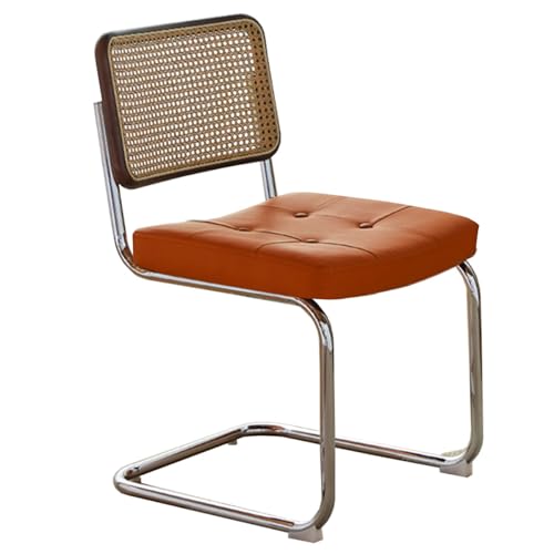Mid-Century Modern Esszimmerstühle, Leder Akzent Stühle mit natürlicher Rohrrückenlehne & Edelstahl Chrom Basis, Gepolsterte Rattan Küchenstühle für Empfangsraum Wohnzimmer Mid-Century Modern Esszimmerstühle, Leder Akzent Stühle mit natürlicher Rohrrückenlehne & Edelstahl Chrom Basis, Gepolsterte Rattan Küchenstühle für Empfangsraum Wohnzimmer von Generic