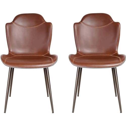 Mid-Century Modern Esszimmerstuhl, Beistellstuhl mit Sitz- und Rückenlehne aus wasserdichtem PU-Sattellederkissen, Küchenstühle 2er-Set von Generic