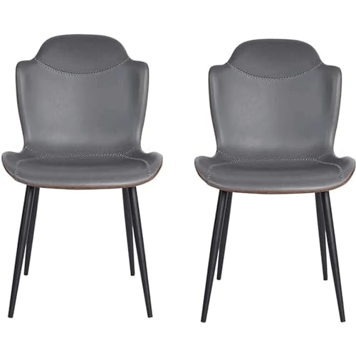 Mid-Century Modern Esszimmerstuhl, Beistellstuhl mit Sitz- und Rückenlehne aus wasserdichtem PU-Sattellederkissen, Küchenstühle 2er-Set von Generic