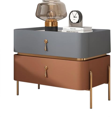 Mid Century Modern Nachttisch Home Decor Nachttisch Mit Metallbeinen Und 2 Schubladen Zeitgenössischer Beistelltisch Für Wohnzimmer Schlafzimmer, Gray Blue+Light Brown, 40x40x50cm(15.7x15.7x19.6in) von Generic