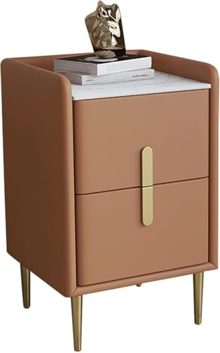 Mid-Century Modern Nachttische |mikrofaser Leder Minimalistisch Praktischer Nachttisch |gesinterter Stein Arbeitsplatte Sofa Tisch Für Schlafzimmer Wohnzimmer, Brown, 35x35x55cm(13.7x13.7x21.6in) von Generic