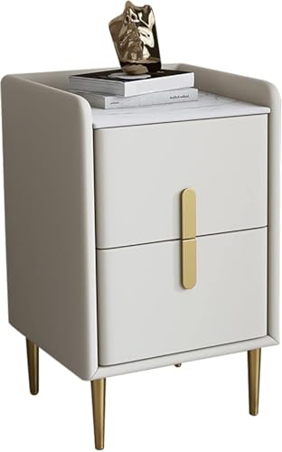 Mid-Century Modern Nachttische |mikrofaser Leder Minimalistisch Praktischer Nachttisch |gesinterter Stein Arbeitsplatte Sofa Tisch Für Schlafzimmer Wohnzimmer, Off-White, 40x35x55cm(15.7x13.7x21.6in) von Generic