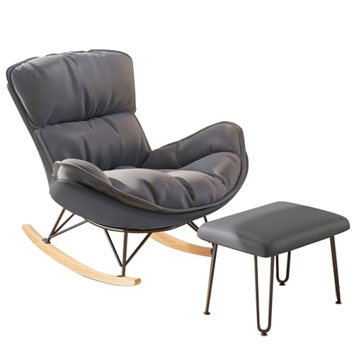 MidCentury Schaukelstuhl, modern, mit Fußstütze, für Wohnzimmer, Schlafzimmer, schwarzer Stoff, bequem für den Innenbereich von Generic