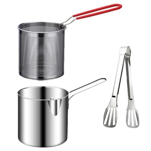 Miini Fritteusentopf – Frittiertopf Korb, japanische Tmpura-Fritteuse | Ölsparende kleine Fritteuse im japanischen Stil mit Filternetz-Clip, Küchengeschirr, Frittiertopf zum Braten von Hühnerbeinen von Generic