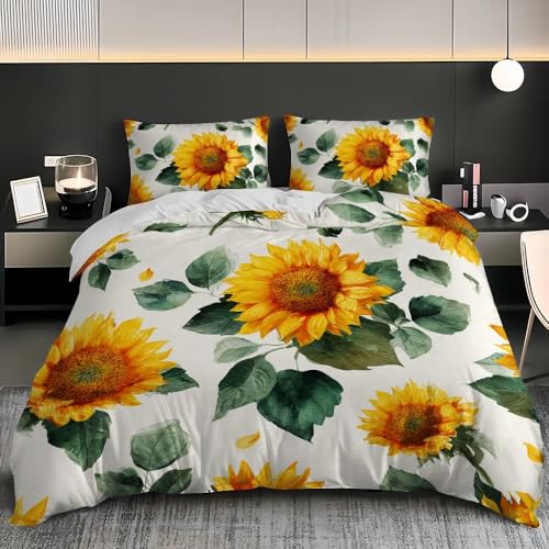 Mikrofaser Bettwäsche Set 3-teilig mit Reißverschluss – Botanische Aquarell-Sonnenblume Bettbezug 200x200 cm und 2 Kissenbezüge 80x80, Weiß Weiches Atmungsaktives Bettdeckenbezug für Erwachsene Mikrofaser Bettwäsche Set 3-teilig mit Reißverschluss – Botanische Aquarell-Sonnenblume Bettbezug 200x200 cm und 2 Kissenbezüge 80x80, Weiß Weiches Atmungsaktives Bettdeckenbezug für Erwachsene von Generic
