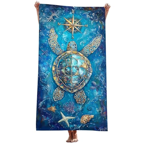 Mikrofaser Handtuch groß (Meeresschildkröten) Strandtuch Mikrofaser 100 x 200 cm mit Wasserdicht Tasche, Schnell Trocknendes, Weiches, Leichtes, Pflegeleicht, Sandfreies Strandhandtuch (Blau) Z-924T von Generic