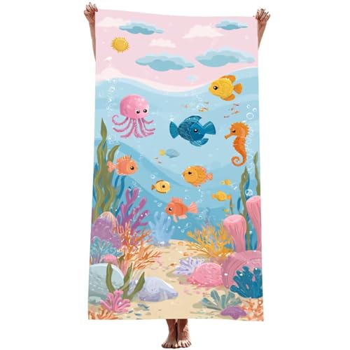 Mikrofaser Handtuch groß (Niedlich) Strandtuch Mikrofaser 75 x 150 cm mit Wasserdicht Tasche, Schnell Trocknendes, Weiches, Leichtes, Pflegeleicht, Sandfreies Strandhandtuch für Reise (Fisch) Z-936T von Generic
